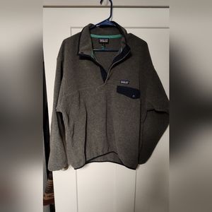 Patagonia Snap-T Grey w Navy Synchilla Pullover Fleece Sweater/Jacket